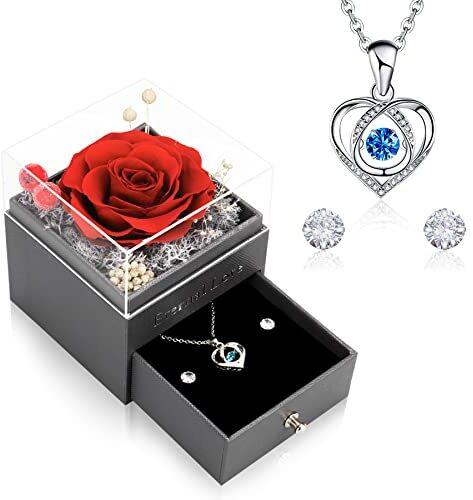 Lorajewel Personalisierte Herz Halskette Mit Ewiger Rose - Silber 925 Mit Namensgravur