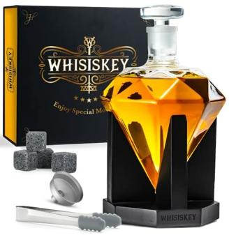 Whisiskey - Whisky Karaffe - Diamant - Dekanter - Whiskey Set - 900ML - Geschenke für Männer - Weihnachtsgeschenke - Inkl. 4 Whisky-Steine & Schenktülle