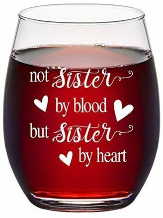 Joymaking Weingläser Sister Geburtstagsgeschenk, Weinglas ohne Stiel, Rotweinglas mit Not Sisters By Blood But Sister By Heart, Beste Freundin Geschenke für Schwester, Mädchen und Frauen
