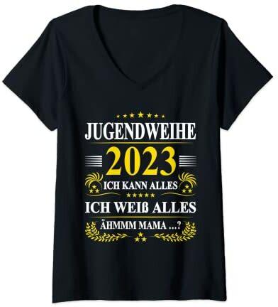 Damen Jugendweihe 2023 lustig - Ich kann alles Ähmmm Mama? T-Shirt mit V-Ausschnitt