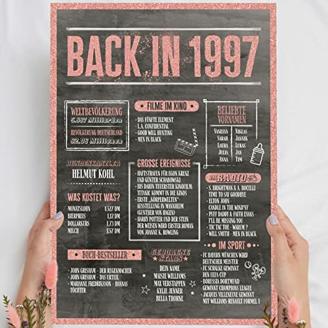 Holzbild Rosé Gold - Geschenk 25 Geburtstag "Back in 1998" - personalisierbar zum Hinstellen/Aufhängen optional beleuchtet, 25 Geburtstag Frauen - Wand-Bild Aufsteller - persönliches Geschenk