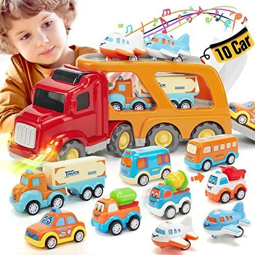 Auto Spielzeug ab 2 Jahre Cars Spielzeug für Kinder, 10 in 1 Baby Spielzeug ab 1 - 3 Jahr LKW mit Licht und Musik für Jungen, Kinder Auto Transporter Spielzeug ab 1 2 3 4 Jahre Junge Geschenk
