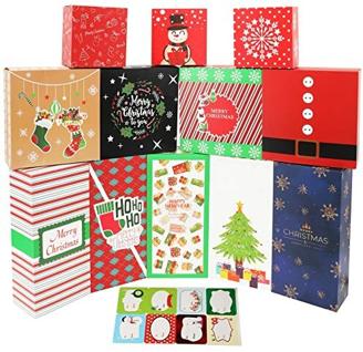 Belle Vous 14 Stk Geschenkverpackung Weihnachten Boxen - 3 Größen, 14 Designs mit 80 Aufklebern - Flach Verpackte Kraftpapier Geschenkboxen für Geschenke, Süßigkeiten & Keksschachtel Weihnachten Box