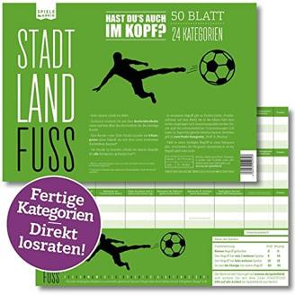 Stadt, Land, Fuss | Lustiges Ratespiel mit 24 Fussball-Kategorien | Spiele-Klassiker 2.0 | Partyspiel | Fußball-Fan | Geschenk-Idee | JGA | DIN A4-Block | 50 Blatt