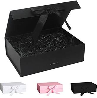 Geschenkbox mit Schleife, Geschenkbox Schwarz mit Schleifenband und Geschreddertes Papier, Magnetische Geschenkboxen Groß für Hochzeit Geburtstag Weihnachten Jubiläum（Large)