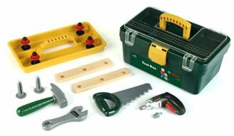 Theo Klein 8305 Bosch Werkzeugbox I Mit batteriebetriebenem Akkuschrauber Ixolino und Zubehör wie Hammer, Säge, Rollgabelschlüssel I Spielzeug für Kinder ab 3 Jahren