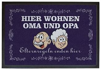 Creativgravur - Fußmatte Oma und Opa - Elternregeln Enden Hier - Oma Fußmatte Bedruckt - rutschfest & waschbar - Oma Opa Geschenke Weihnachten - Großeltern Werden Geschenk