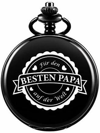 ManChDa Taschenuhr Taschenuhr mit Gravur Kette Herren Schwarz Geschenk zum Geburtstag Vatertag Vater Vatertagsgeschenk