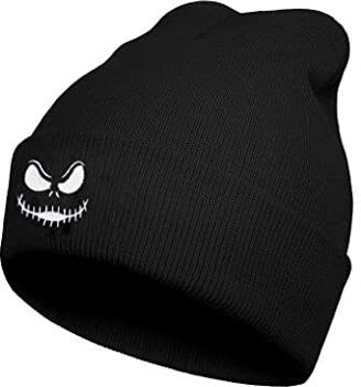 Jack Skellington Beanie Black Skull Hat Merch for Women Nightmare Before Christmas Halloween for Men Women-Warm Gift, Schwarz, XX-Large