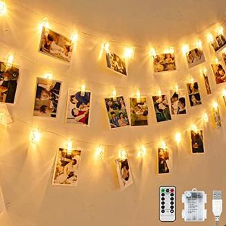 LED Foto Lichterkette, mehrweg 2.2 Meter/Lichterketten-8 Modi 20 Foto-Clips, USB/Batteriebetrieben Stimmungsbeleuchtung,Dekoration für Wohnzimmer,Weihnachten,Hochzeiten,Party