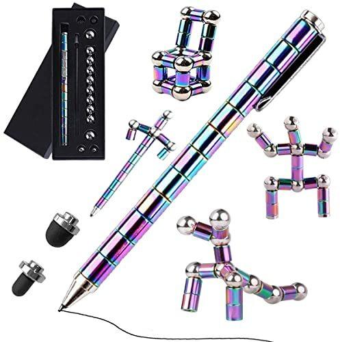 Magnetic Fidget Pen, Magnet Stift Gravity Pen, Magnetischer Stift Jet Strato Pen, Crushmetric Stifte Fidgi , Kugelschreiber, Geschenk für Freunde (Regenbogen)