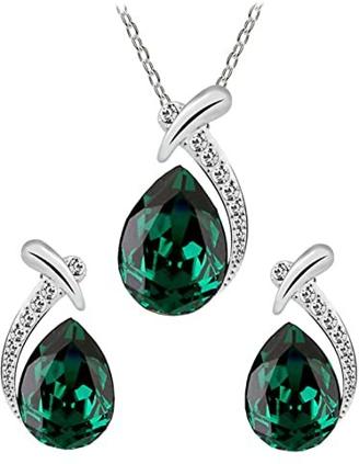 Halskette Damen Anhänger Ohrringe Schmuckset Damen Vielseitig Retro Pullover Kette Europäische und Amerikanische Halskette Schmuck Jewelry Geschenke Geburtstagsgeschenk (Green, One Size)