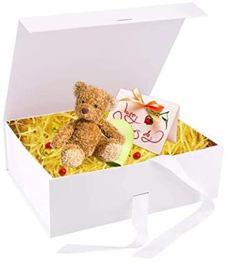 Geschenkbox mit Schleife (21x17x7cm), Magnetische Geschenkkarton Geschenkschachtel, Geschenkverpackung Box mit Band Groß Dekorative Box, Magnetische Wiederverwendbare Geschenkbox mit Deckel（Weiß）