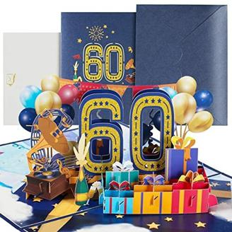 Geburtstagskarte, 60 Geburtstagskarten mit Umschlag, 3D Pop Up Karte 60. Geburtstag, Happy Birthday Karte für Frau Frauen Mütter Mädchen Männer Freunde Romantik Geschenk-Karte
