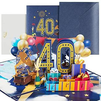 Geburtstagskarte, 40. Geburtstagskarten mit Umschlag, 3D Pop Up Karte 40 Geburtstag, Happy Birthday Karte für Mädchen Junge Freunde Romantik Geschenk-Karte