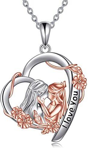 YAFEINI Mutter und Tochter Halskette 925 Sterling Silber Mutter Herz Halskette Weihnachten Geburtstag Anhänger Muttertag Kette Schmuck Geschenke für Mutter Tochter