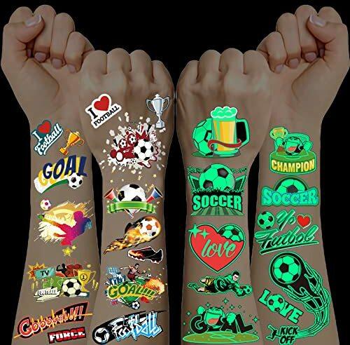 Fußball Tattoos Set,150+ Fussball Tattoos Jungen,Fußball Kindergeburtstag Mitgebsel,Leuchten Fußball Tattoo,Kindertattoos Jungen für Fußball Party Fussball Spiel,Schultüte Jungen Füllung Fussball