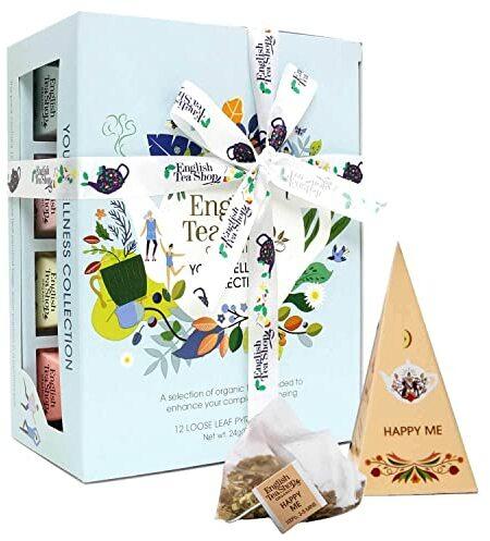 ETS - Teegeschenk "Wellness Tee Kollektion" zum Wohlfühlen, Tee Probierset u. Geschenk Box zum Geburtstag, Ostern, Muttertag, BIO 12 Pyramidenbeutel