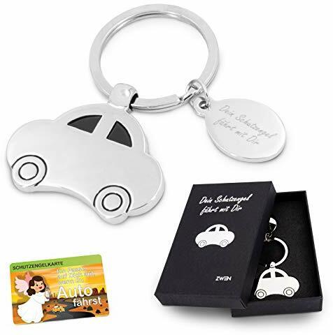 ZWEN Auto-Schlüsselanhänger Schutzengel-Gravur mit Geschenkbox + Schutzengelkarte I Glücksbringer silber glänzend als Talisman für Auto-fahrer & als Geschenk zum Führerschein