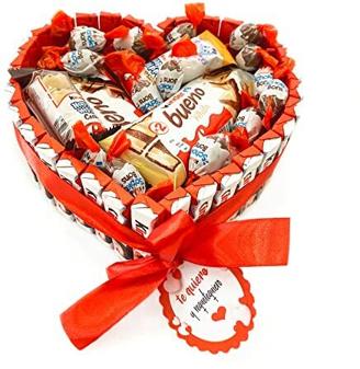 Onza Kinder Schokolade Süßigkeiten box. Originelle Geschenke mit Kinder Shokobons mix | Schokoladenkorb in Herzform | Weihnachten, Valentinstag schokolade