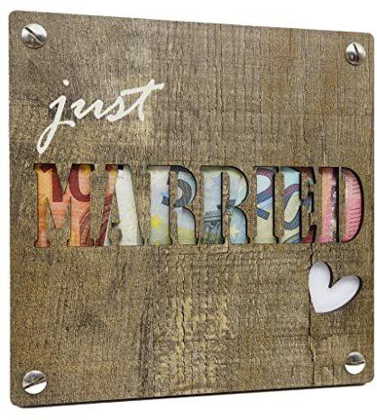 Geldgeschenk "JUST MARRIED" I Originelles Hochzeitsgeschenk aus Holz I Hochzeitsgeschenke I Geldgeschenke I Geldverpackung I Geschenk I Geld von Herzen verschenken (JUST MARRIED)