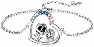TwoAnts Nightmare Armbänder 925 Sterling Silber Jack Skellington und Sally Verstellbares Ketten Armband Schmuck Halloween Valentinstag Weihnachten Geschenk für Sie Frauen Freundin