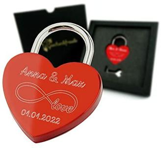 Geschenkfreude Liebesschloss mit Gravur witterungsbeständig - personalisierte Geschenke Valentinstag - für Sie - Valentinstagsgeschenke für Männer - Schloss mit Gravur rot
