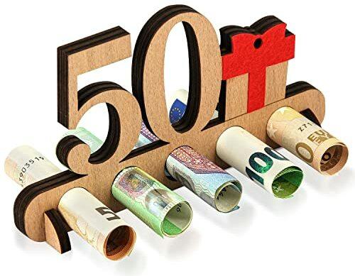 Giftota - 50. Geburtstag Geldgeschenk Holz - Geschenk zum 50.Geburtstag - Geburtstag Jubiläum - Geschenke aus Holz - Geschenke für Freunde, Familie