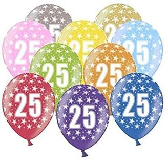 10 kunterbunte Luftballons 25. Geburtstag Ballons Made in EU 30cm Metallic Deko 25 Geburtstag Silberhochzeit 25 Jahre Jubiläum Party Ballon Zahl 25