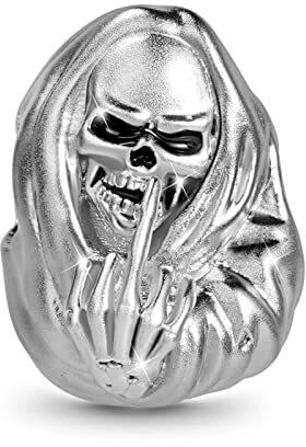 GNOCE Charm Perle Mittelfinger Totenkopf Charm aus 925 Sterling Silber Schädel Charms Schmuck Geschenk Fit Armband/Halskette