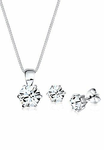 Elli Schmuckset Damen Solitär Anhänger Set Ohrstecker Basic mit Kristallen in 925 Sterling Silber