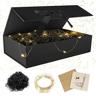 Geschenkbox mit Deckel,Geschenkbox mit Schleifen,Faltbare Geschenkbox,Geschenkkarton mit Magnetisch,Geschenkbox Set,Grußkarten,Raffia Hamper Shreds,LED-Lichterkette,für Hochzeit Geburtstag Weihnachten