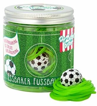 Der essbare Fußballrasen - 150g Süßigkeitendose mit fruchtigen Apfel-Fruchtgummi-Schnüren und Kaugummi-Ball
