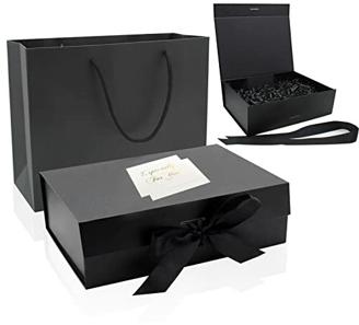 CIOUYAOS Geschenkbox mit Deckel, Groß Schwarz Faltbare Gift Box Set mit Füllmaterial , Papiertüten und 2 Grußkarten, Geschenkverpackung für Weihnachten Hochzeit Geburtstag Geschenke Valentinstag