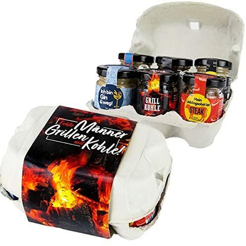 Geschenkset Grillen "Echte Männer grillen mit Kohle", Altenburger Origanl Senf-Set als Geschenidee für Männer und Frauen, Präsentkorb, Präsent-Box als Ostergeschenk