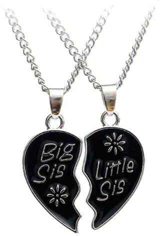 Schwester Halskette Schmuck BFF Halskette für 2 Mädchen Kleine große Schwester Bff Puzzle Herz Passende Anhänger Halsketten Freundschaft Halskette Schmuck für 2 Mädchen Frauen, Schwarz