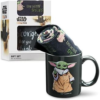 The Mandalorian Tasse und Socken Star Wars Geschenke Set Baby Yoda Boba Fett (Yoda Schwarz AOP)