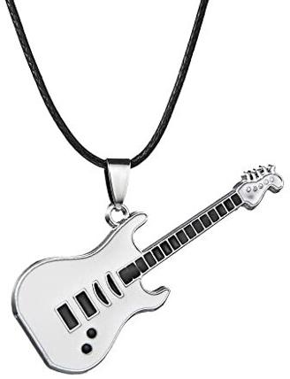 TAIYING Trendy Leder Kette Gitarre Halskette Männer Punk Rock Musik Schmuck Geschenk Edelstahl Anhänger Halskette Weiß