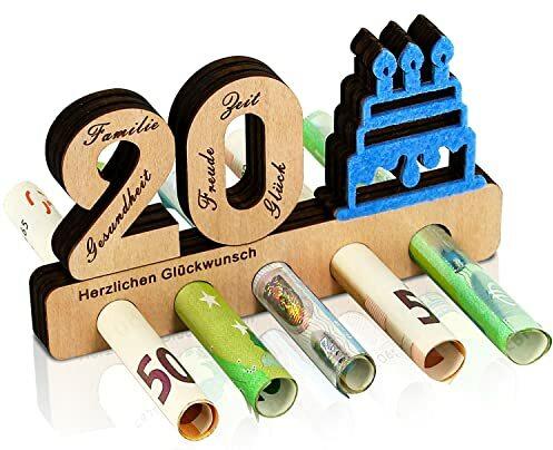 Giftota - 20. Geburtstag Geldgeschenk Holz - Geschenk zum 20.Geburtstag - Holz-Schild Gästebuch - Originelle Geldgeschenke - Geburtstag - Jubiläum - Geschenke aus Holz - Geschenke für Männer, Frau