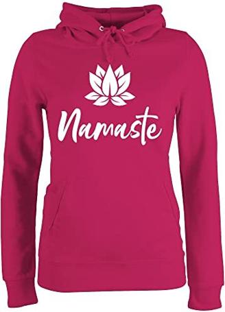 Pullover Damen Hoodie Frauen - Yoga und Wellness Geschenk - Namaste mit Lotusblüte weiß - L - Fuchsia - Meditation Lotus Hoody e für Fans lotusblüten Fun-Kapuzenpullover otus - JH001F