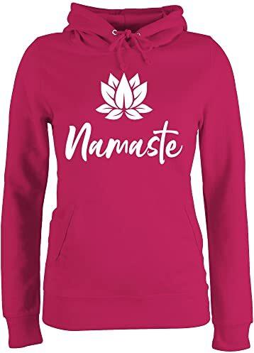 Pullover Damen Hoodie Frauen - Yoga und Wellness Geschenk - Namaste mit Lotusblüte weiß - L - Fuchsia - Kapuzenpullover Lotus Hoodies Fun-Kapuzenpullover für Joga Geschenke lotusblüten - JH001F
