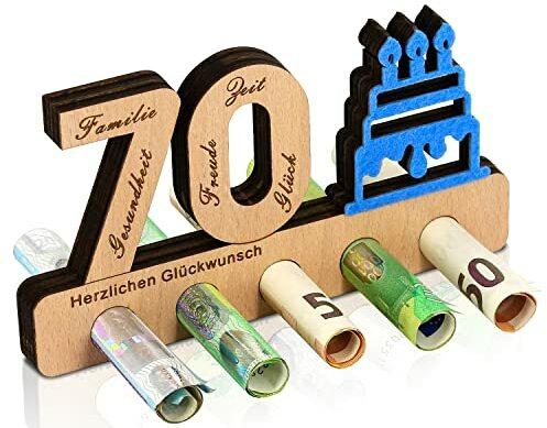 Giftota - 70. Geburtstag Geldgeschenk Holz - Geschenk zum 70.Geburtstag - Holz-Schild Gästebuch - Originelle Geldgeschenke - Geburtstag - Jubiläum - Geschenke aus Holz - Geschenke für Männer, Frau