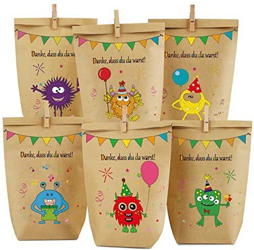 Monster Geschenktüten Monster Papiertüten, 12 süßen Monster Tüten mit 6 Verschiedenen süßen Monstermotiven für Mitgebsel, Kinder Geschenke, Gast, Giveaways, Kindergeburtstag, Halloween Party
