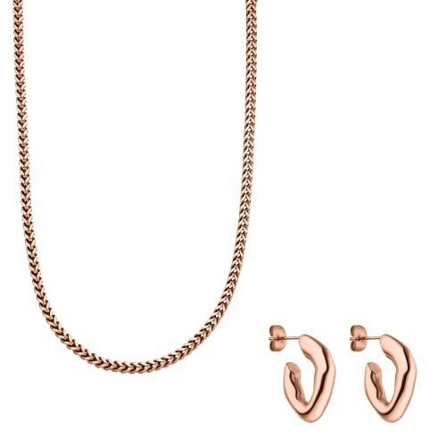 Purelei® Peku Schmuckset (Rosegold), Damen Schmuckset aus langlebigem Edelstahl, Wasserfeste Halskette und Ohrringe in trendigem Design