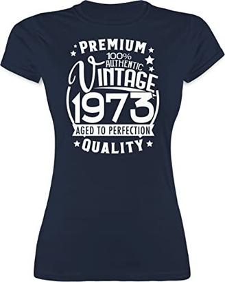Shirt Damen - 50. Geburtstag - Vintage 1973 Fünfzigster weiß - XL - Navy Blau - Tshirt Frau Geburtstagsgeschenk 50 t Shirts 50ter t-Shirt 50igster tailliert zum 50er Fun 50ziger en 50ster - L191