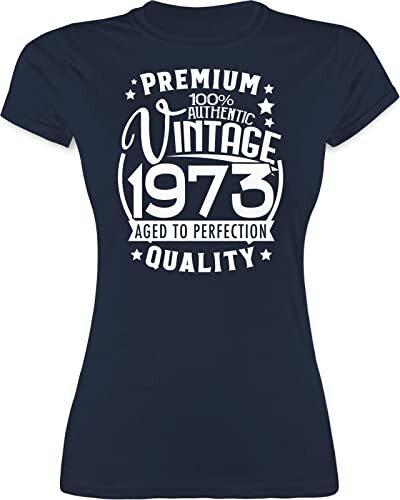 Shirt Damen - 50. Geburtstag - Vintage 1973 Fünfzigster weiß - XL - Navy Blau - 50 er Tshirt zum 50.Geburtstag Frauen Geschenk t Jahre 50ster Geburtstagsgeschenk jähriger für 50-50er - L191