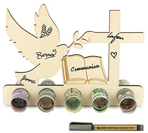 VINFUTUR Geldgeschenk Kommunion Holz Kreative Konfirmation Geschenke, Kommunion Konfirmation Taufe Geldgeschenk Verpackung für Mädchen Junge Geschenkidee, Holz Dekoartikel