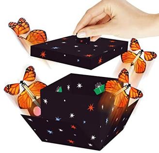 FETTIPOP Schmetterlings Explosion Geschenkbox DIY (Schwarze Sterne), 18,5x14x11 cm, Überraschung Geld Geschenkverpackung
