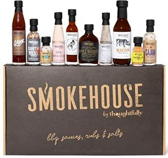 Smokehouse by Thoughfully BBQ Probier-Set - Geschenkbox mit veganen Barbecue Grill-Saucen, Salzen & Trockenmarinaden - 10er Set