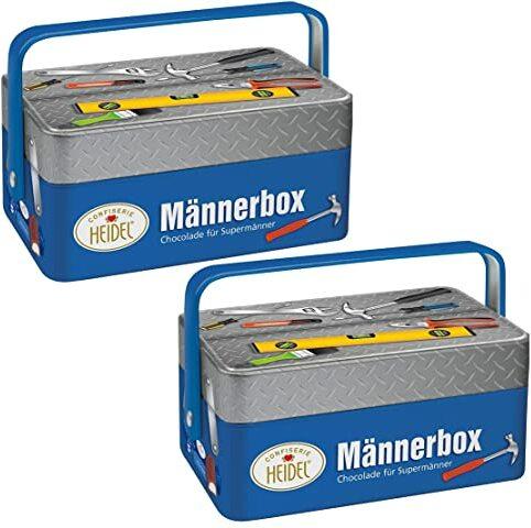 Confiserie Heidel Männerbox - Geschenk für Papa, Mann, Opa, Onkel, Bruder, Ehemann - Schokolade für Handwerker - zum Vatertag - Männertag - Herrentag - Metalldosen mit Schokolade (2x86g)